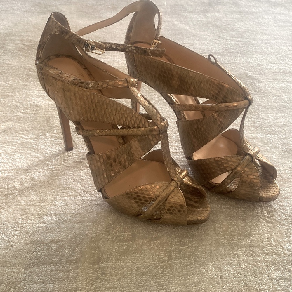 Alexandre Birman Bronze Python Sandals - image 1